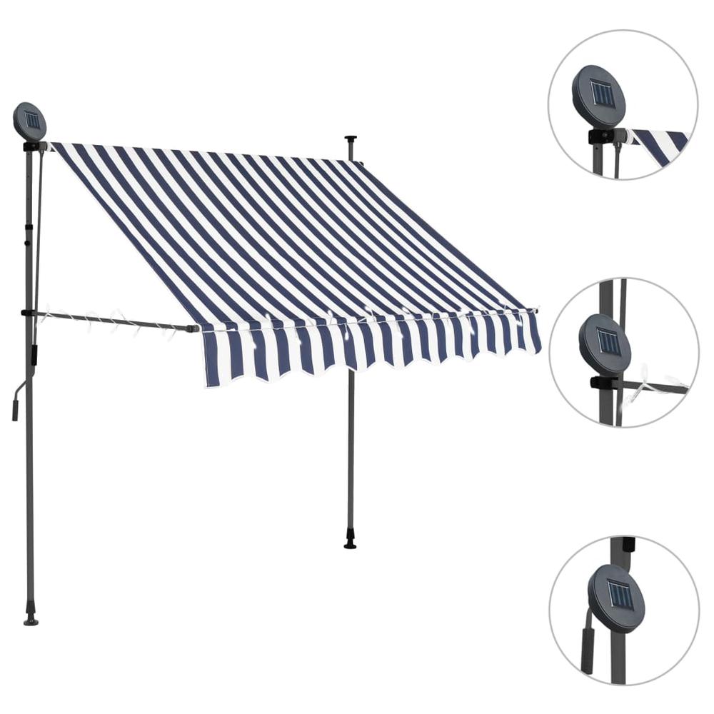 vidaXL Manual Retractable Awning with LED 59.1" Blue and White, 145842. Picture 3