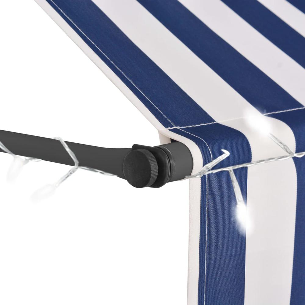 vidaXL Manual Retractable Awning with LED 59.1" Blue and White, 145842. Picture 4