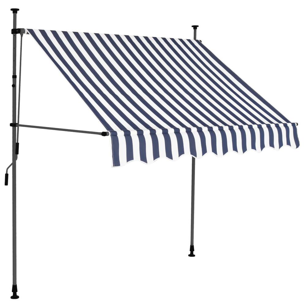 vidaXL Manual Retractable Awning with LED 78.7" Blue and White, 145843. Picture 2