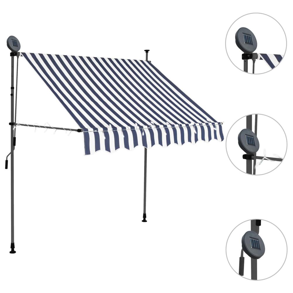 vidaXL Manual Retractable Awning with LED 78.7" Blue and White, 145843. Picture 3