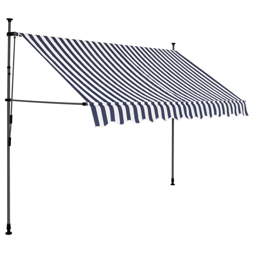 vidaXL Manual Retractable Awning with LED 98.4" Blue and White, 145844. Picture 2