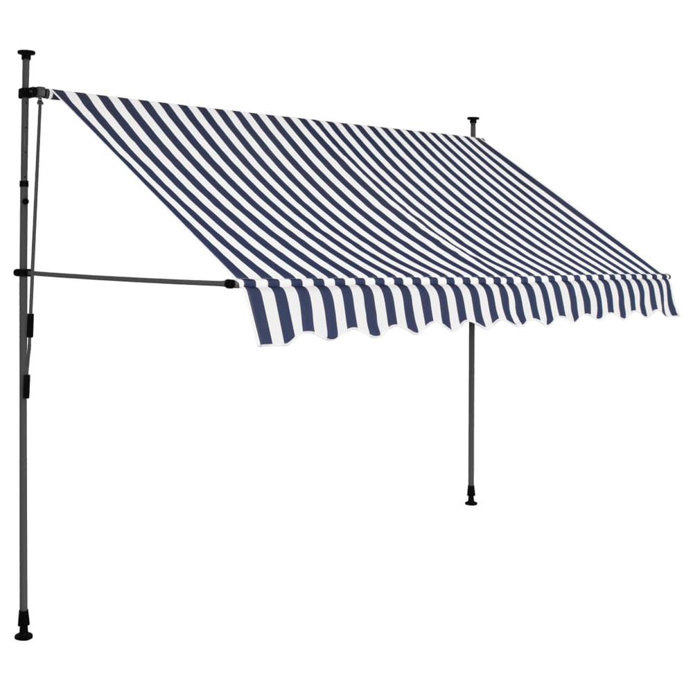 vidaXL Manual Retractable Awning with LED 118.1" Blue and White, 145845. Picture 2