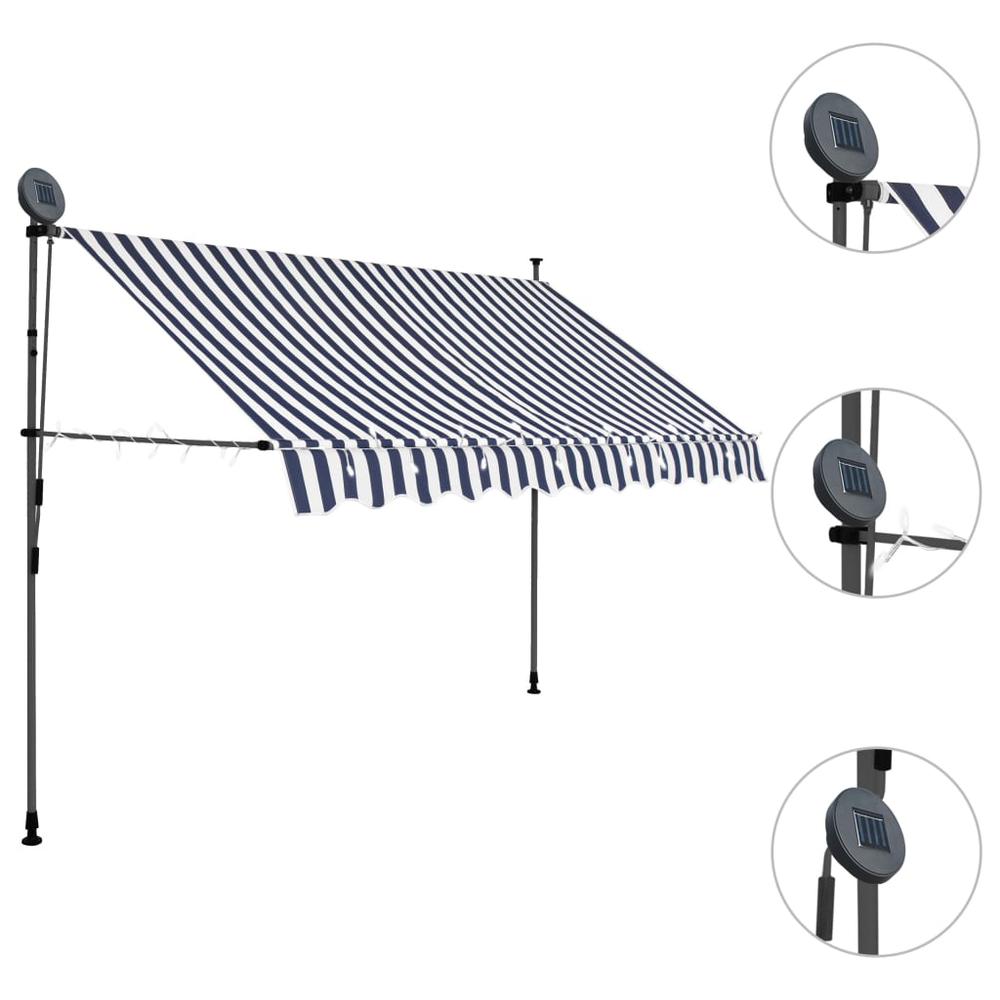 vidaXL Manual Retractable Awning with LED 118.1" Blue and White, 145845. Picture 3