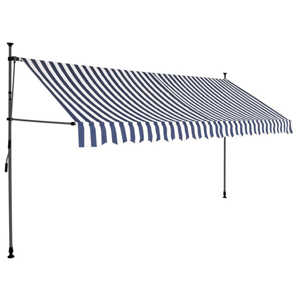 vidaXL Manual Retractable Awning with LED 157.5" Blue and White, 145847. Picture 2