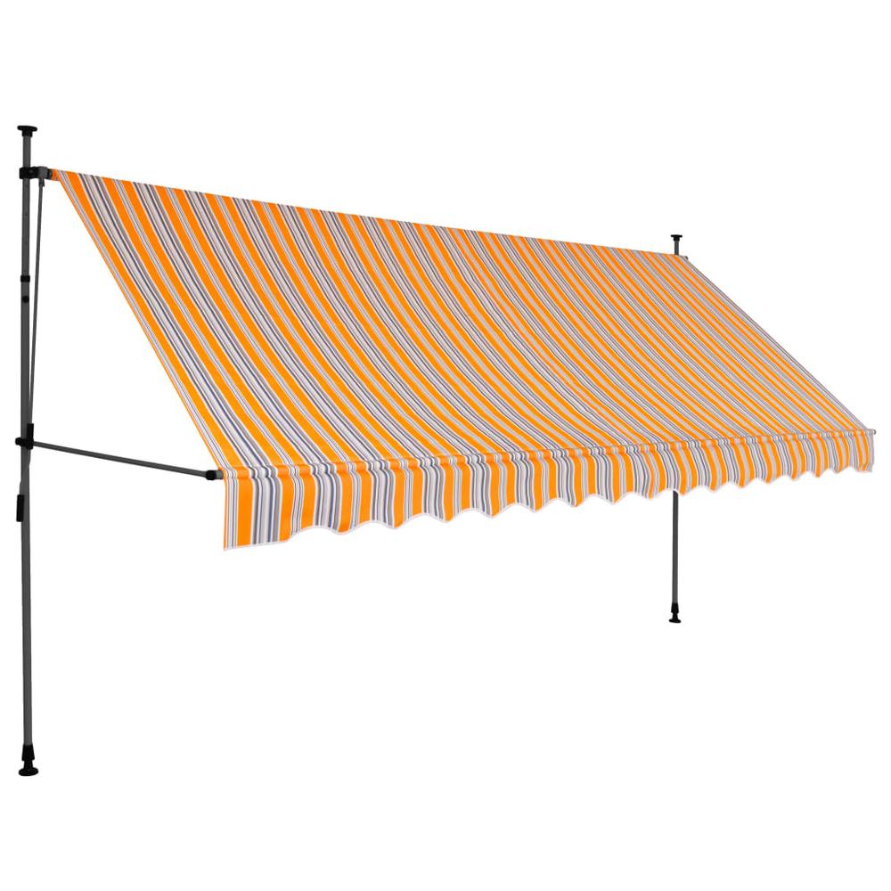 Manual Retractable Awning with LED 137.8" Yellow and Blue. Picture 1