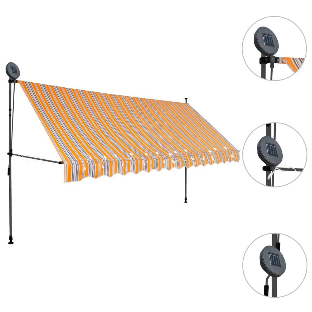 Manual Retractable Awning with LED 137.8" Yellow and Blue. Picture 2
