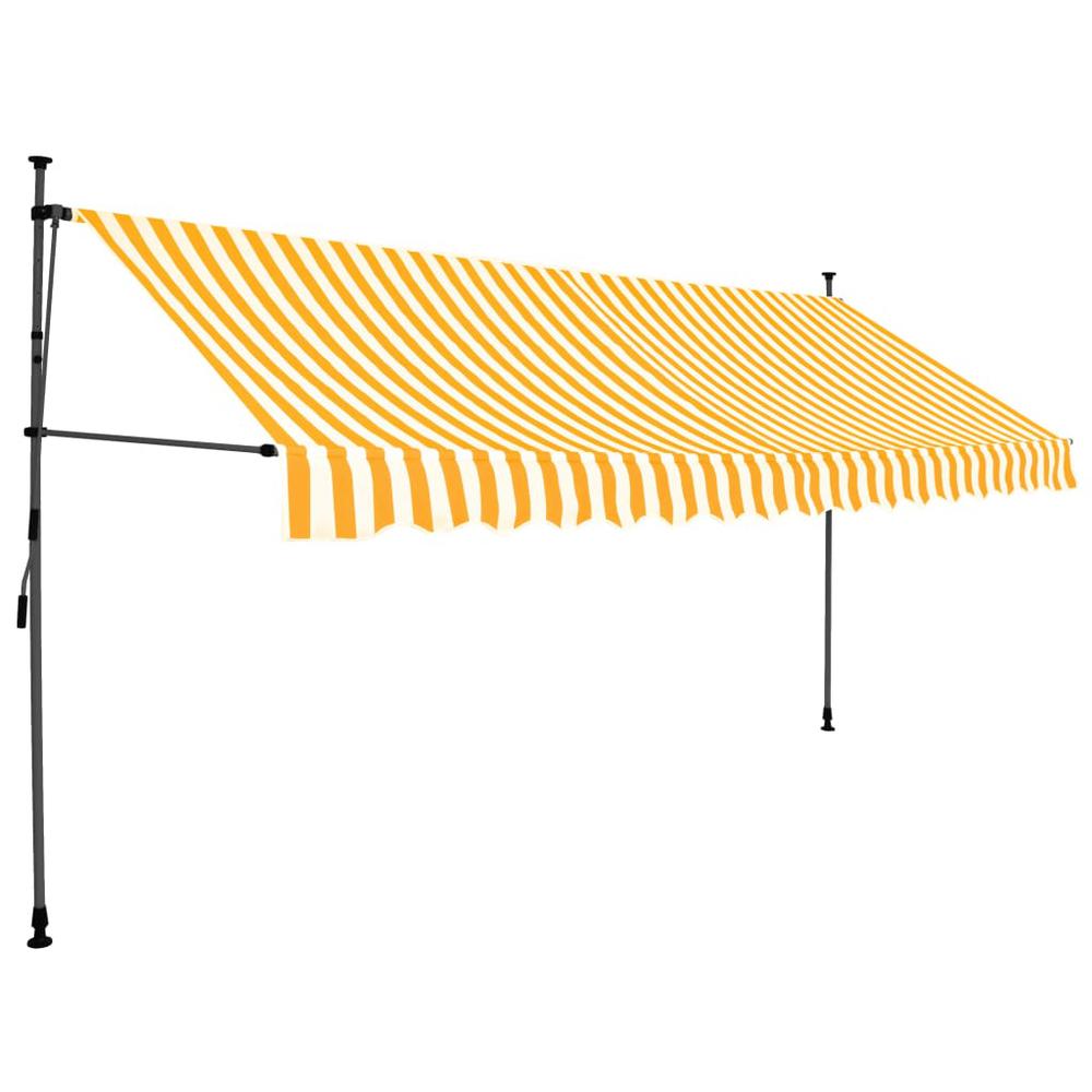 Manual Retractable Awning with LED 157.5" White and Orange. Picture 1