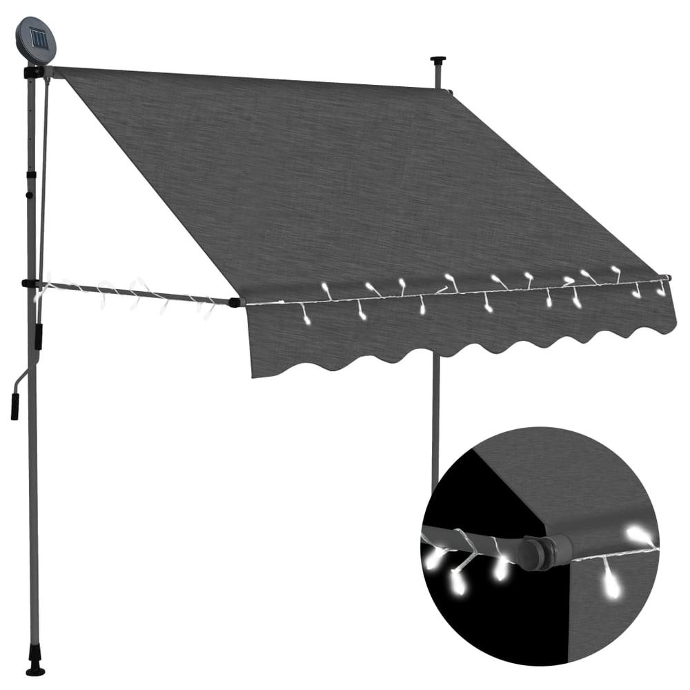 vidaXL Manual Retractable Awning with LED 78.7" Anthracite, 145864. Picture 1
