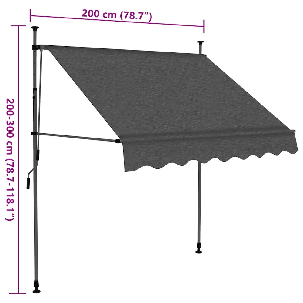 vidaXL Manual Retractable Awning with LED 78.7" Anthracite, 145864. Picture 8