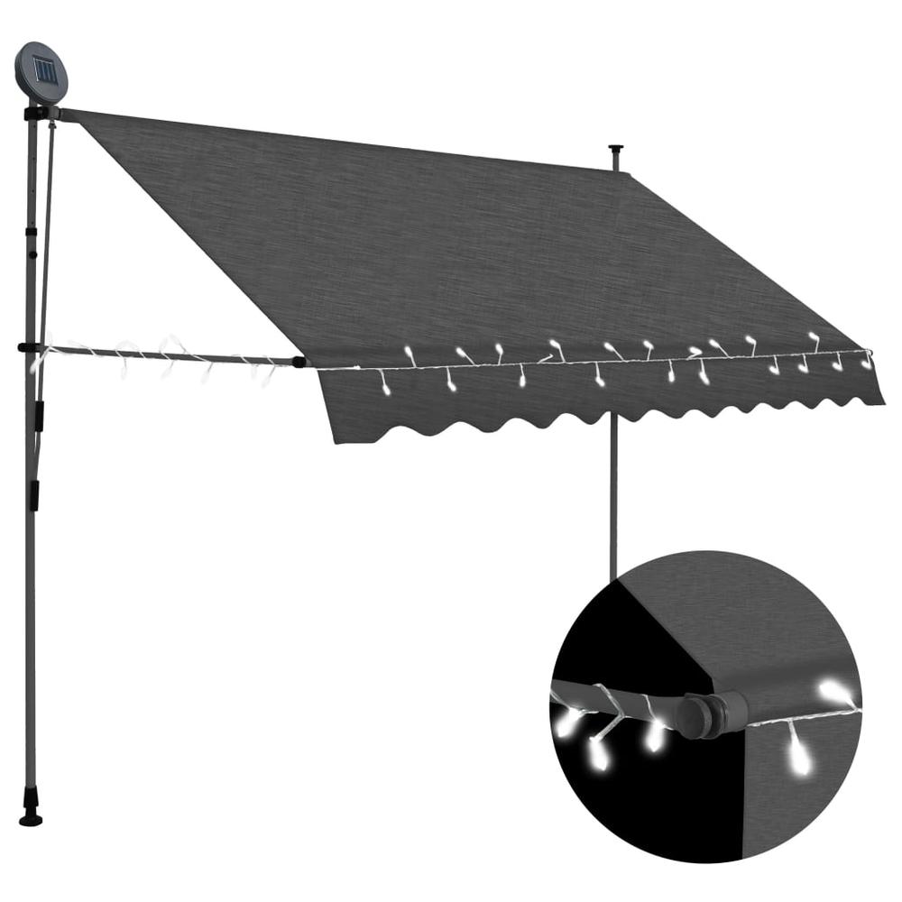 vidaXL Manual Retractable Awning with LED 98.4" Anthracite, 145865. Picture 1