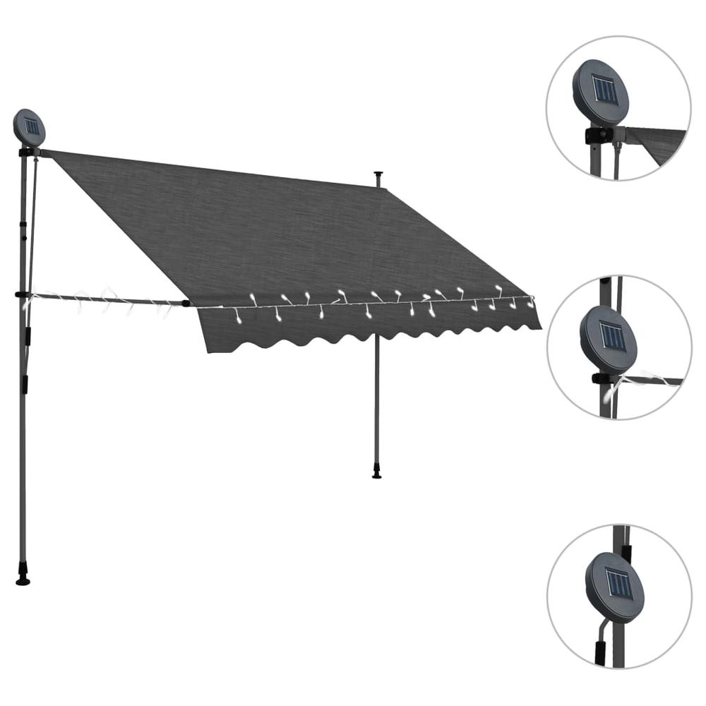vidaXL Manual Retractable Awning with LED 98.4" Anthracite, 145865. Picture 3