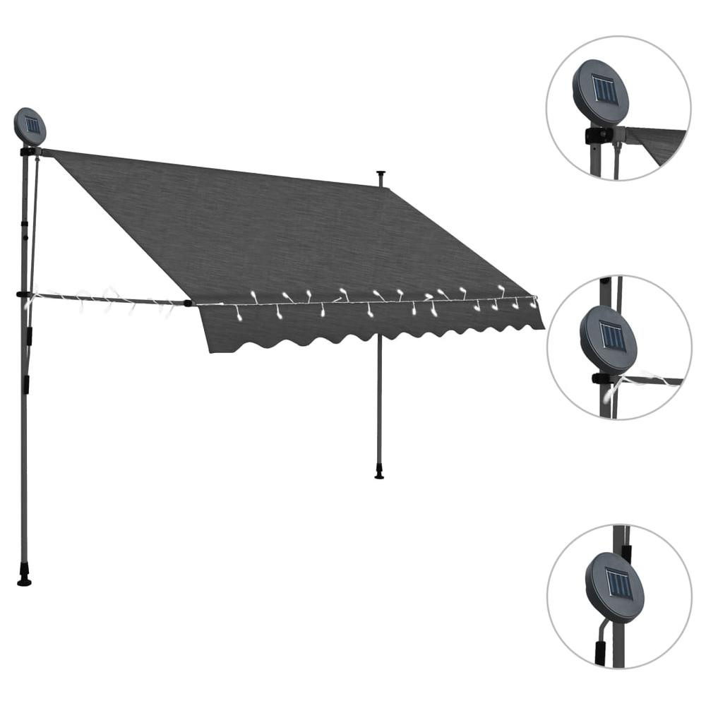 vidaXL Manual Retractable Awning with LED 118.1" Anthracite, 145866. Picture 3