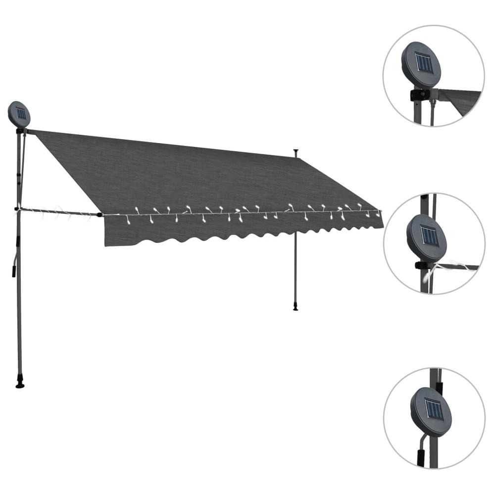 vidaXL Manual Retractable Awning with LED 137.8" Anthracite, 145867. Picture 3
