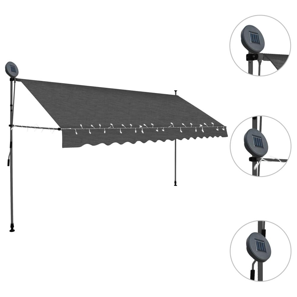 vidaXL Manual Retractable Awning with LED 157.5" Anthracite, 145868. Picture 3