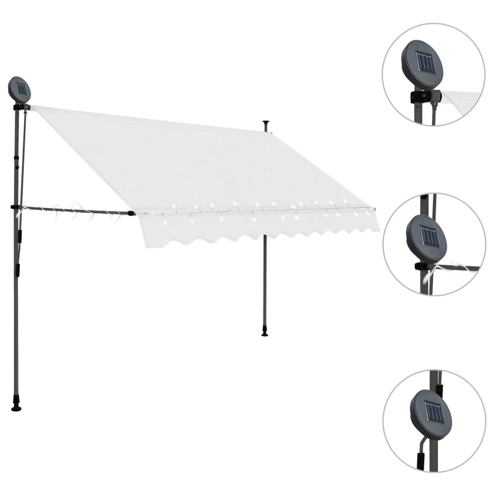 vidaXL Manual Retractable Awning with LED 118.1" Cream, 145873. Picture 3