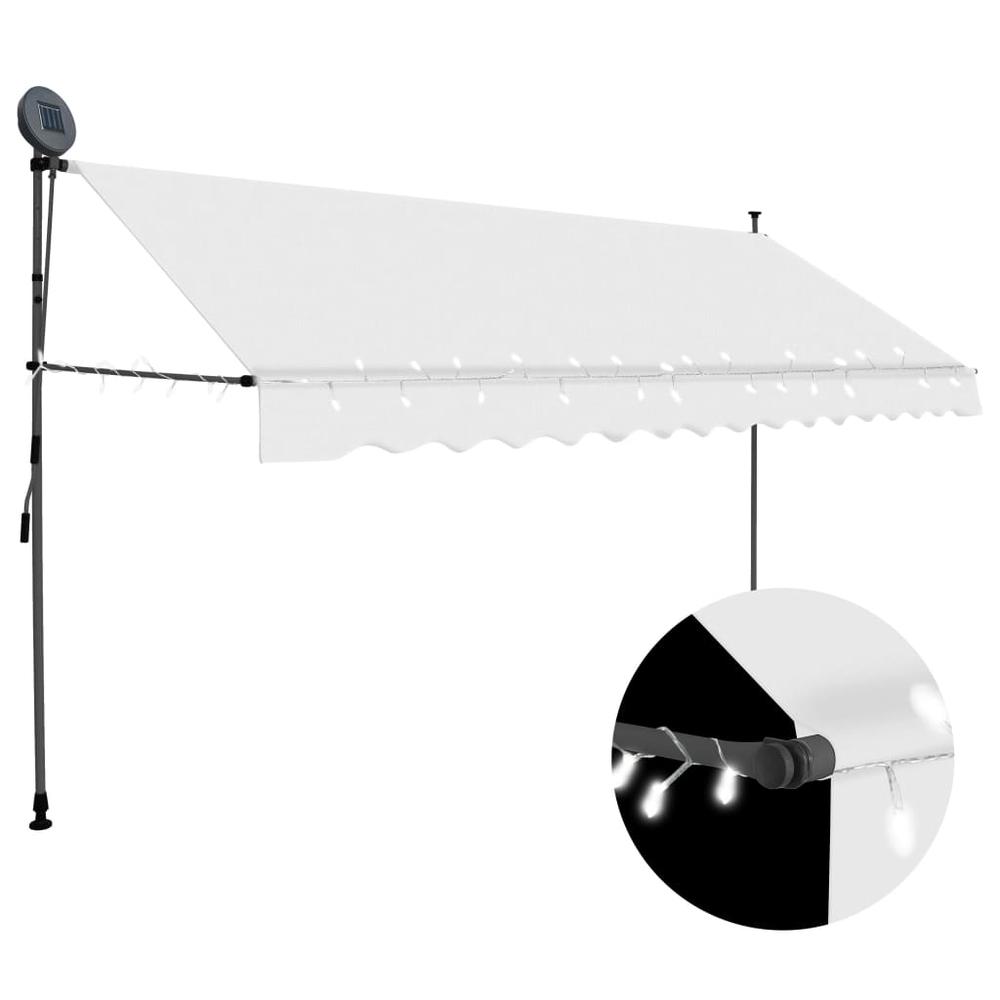 vidaXL Manual Retractable Awning with LED 137.8" Cream, 145874. Picture 1