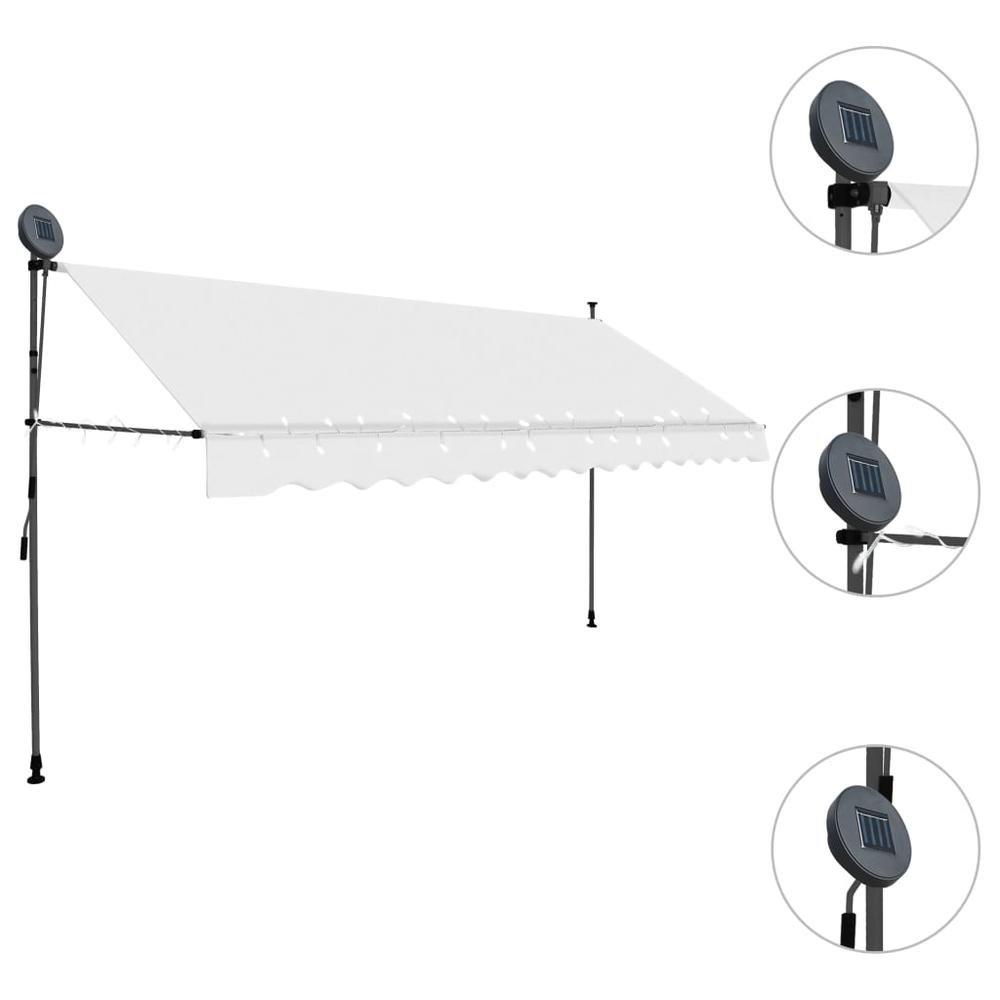 vidaXL Manual Retractable Awning with LED 137.8" Cream, 145874. Picture 3
