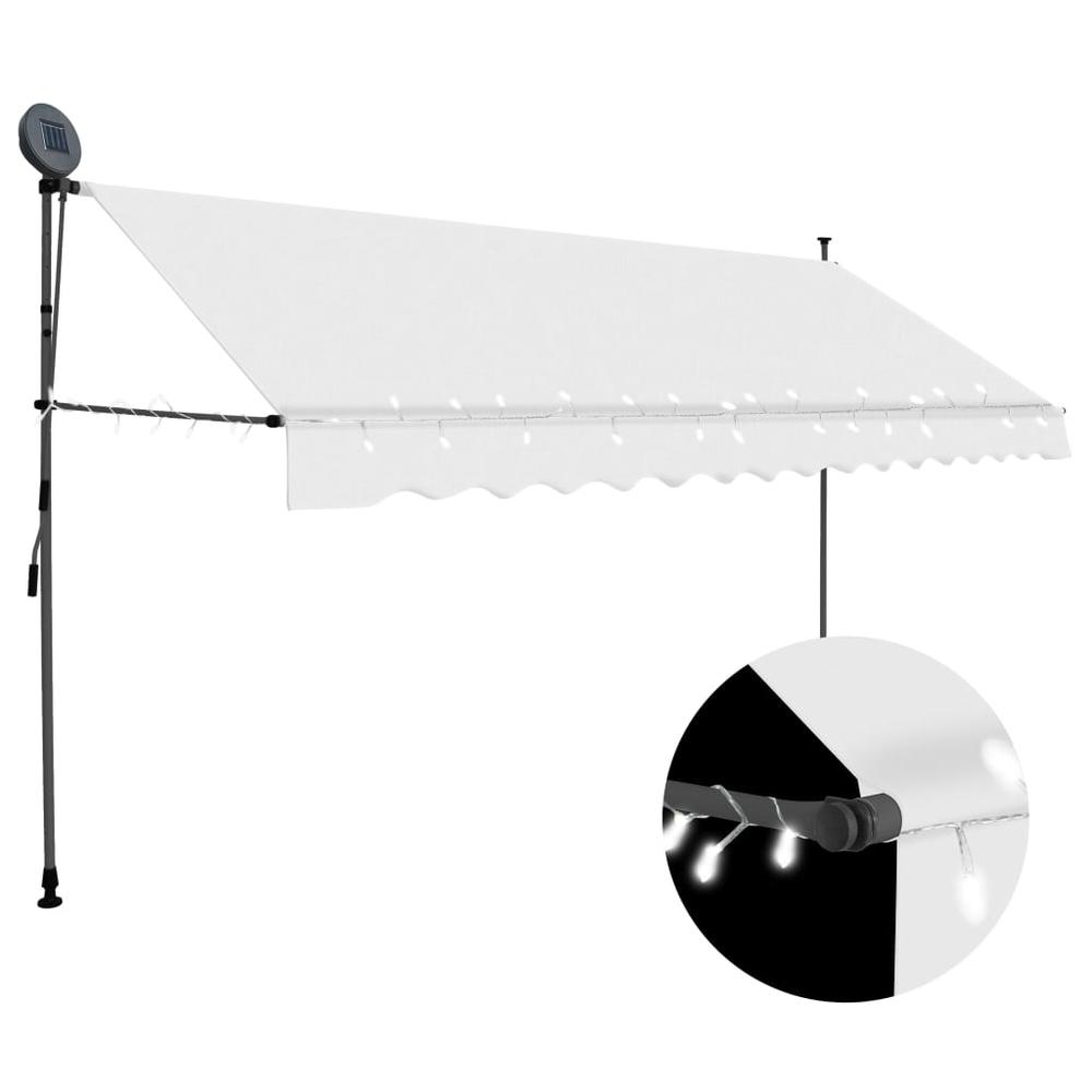 vidaXL Manual Retractable Awning with LED 157.5" Cream, 145875. Picture 1
