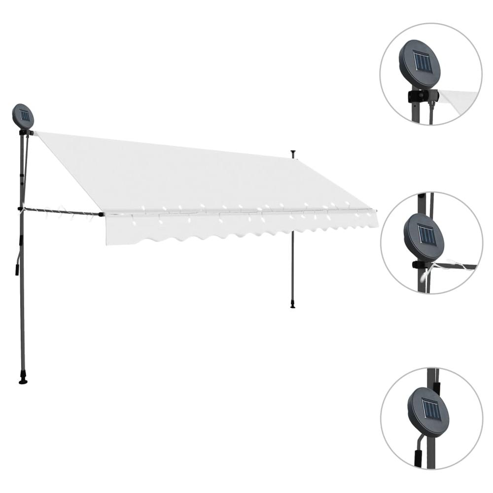 vidaXL Manual Retractable Awning with LED 157.5" Cream, 145875. Picture 3