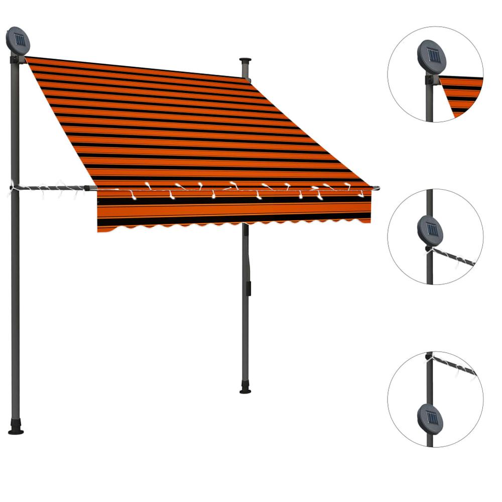 Manual Retractable Awning with LED 59.1" Orange and Brown. Picture 2