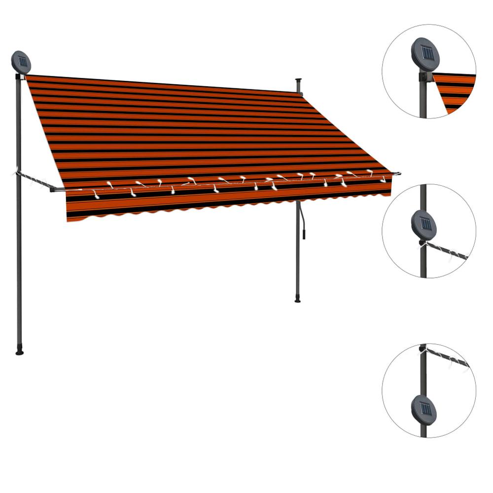 Manual Retractable Awning with LED 98.4" Orange and Brown. Picture 1