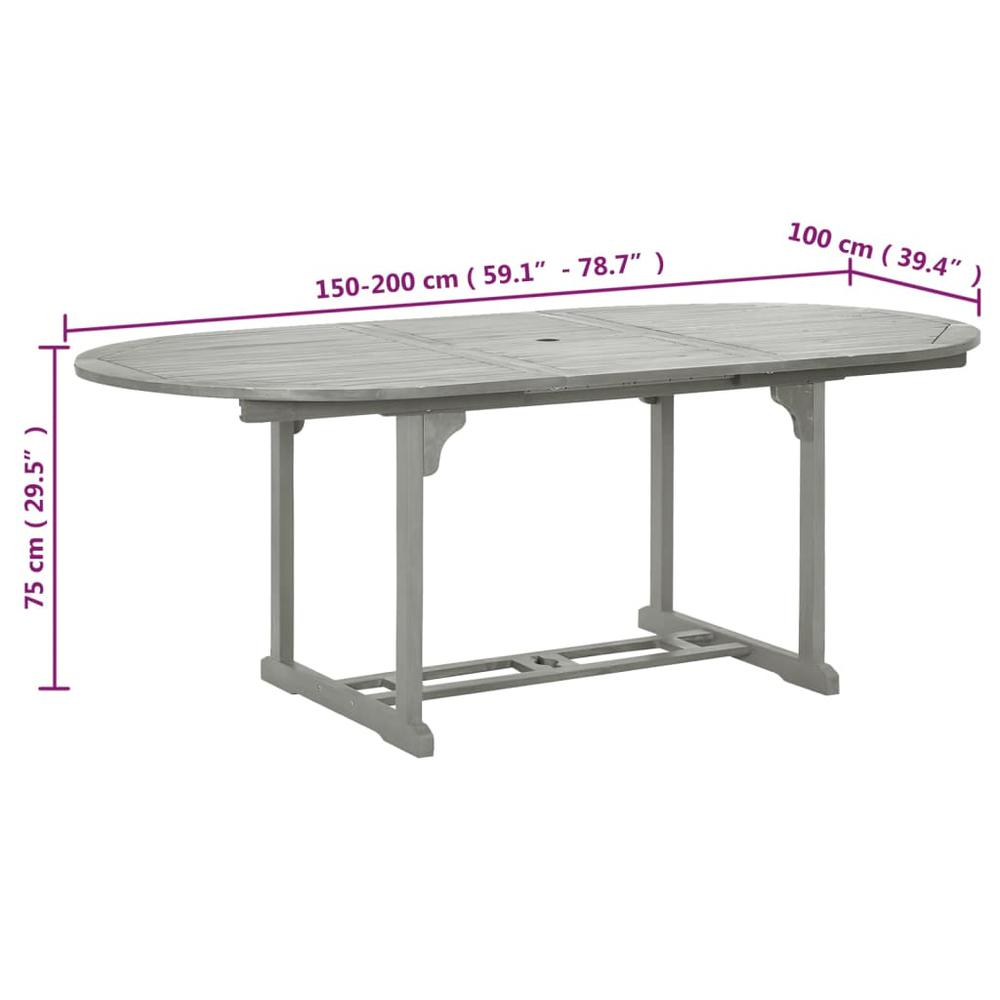 Patio Table Gray 78.7" x 39.4" x 29.5" Solid Acacia Wood. Picture 6