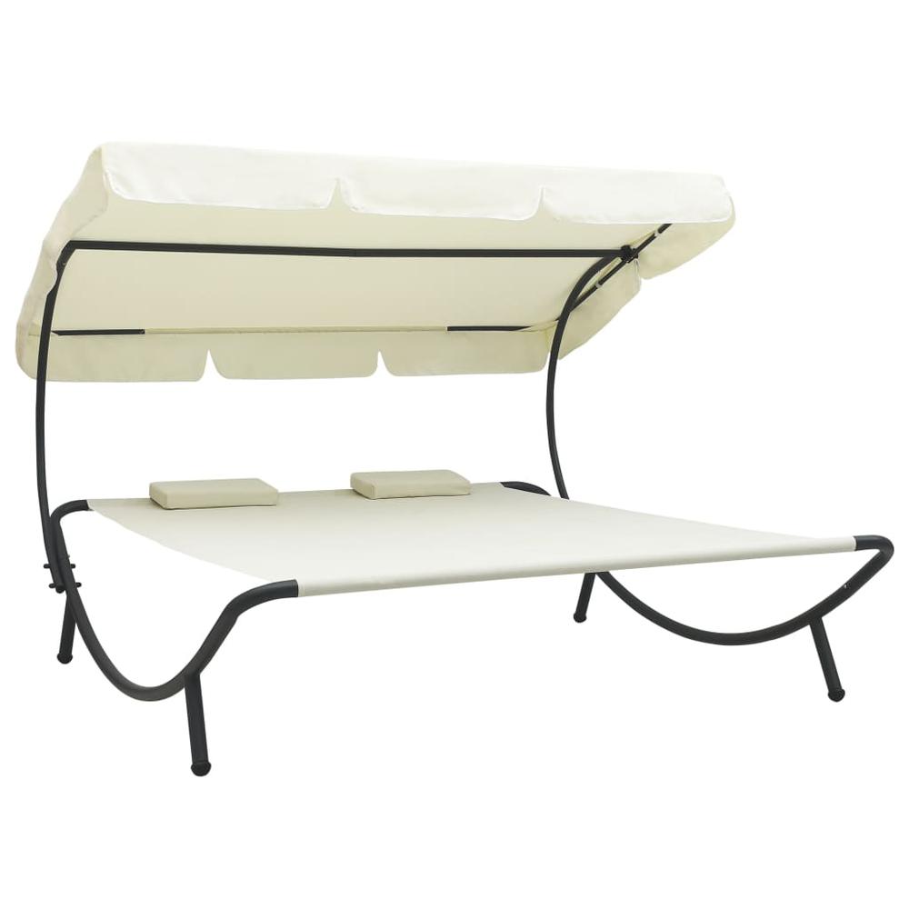 vidaXL Outdoor Lounge Bed with Canopy and Pillows Cream White, 48068. Picture 1