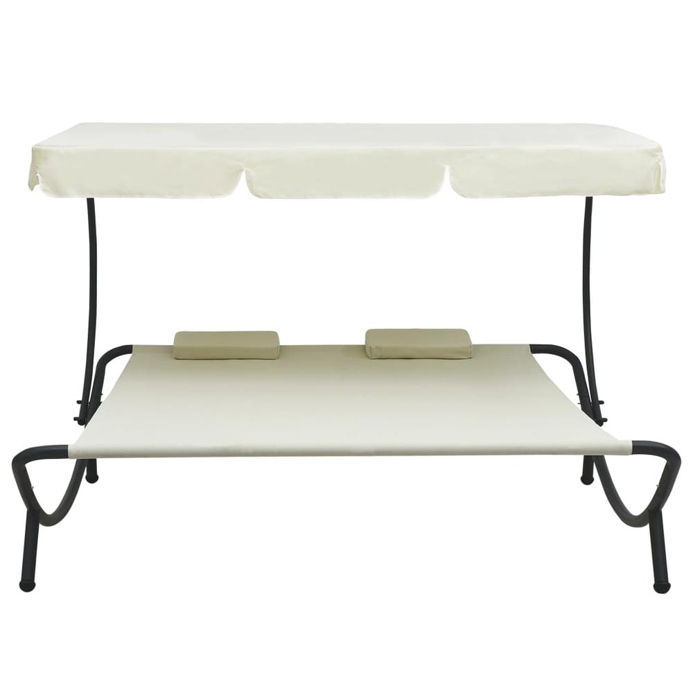 vidaXL Outdoor Lounge Bed with Canopy and Pillows Cream White, 48068. Picture 2