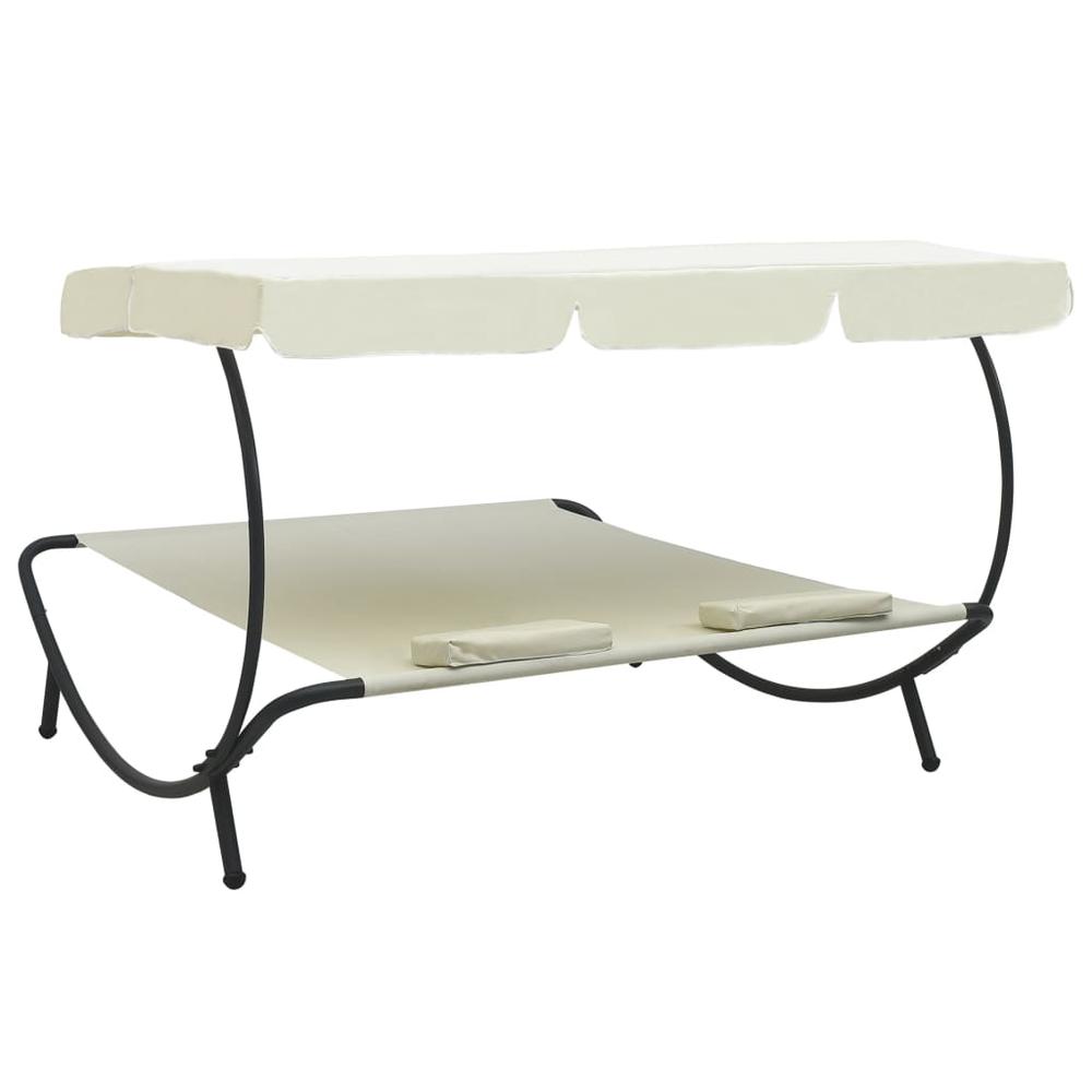 vidaXL Outdoor Lounge Bed with Canopy and Pillows Cream White, 48068. Picture 4