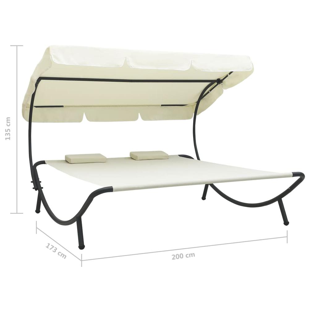 vidaXL Outdoor Lounge Bed with Canopy and Pillows Cream White, 48068. Picture 7