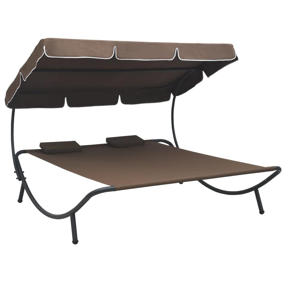 vidaXL Outdoor Lounge Bed with Canopy and Pillows Brown, 48069. Picture 1