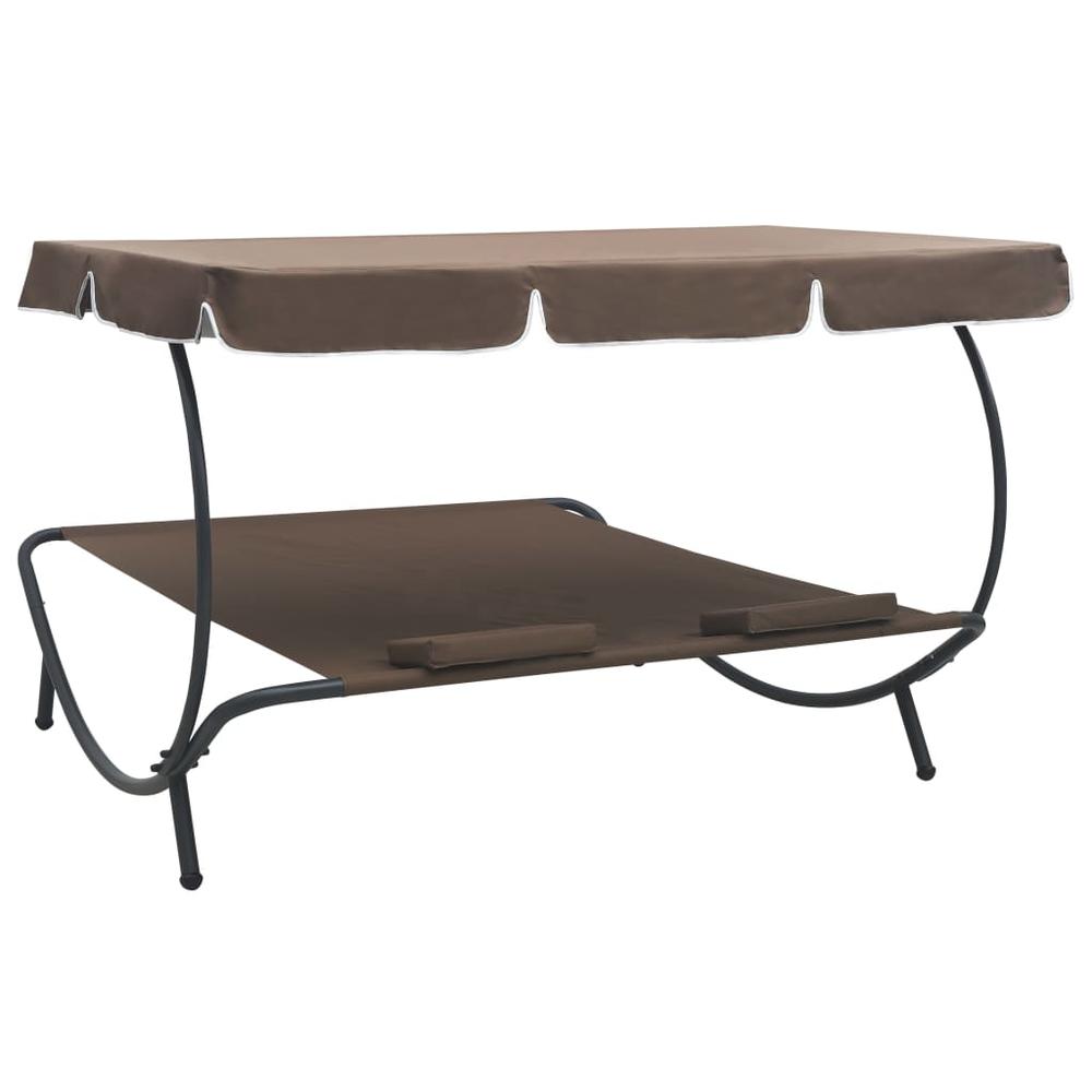 vidaXL Outdoor Lounge Bed with Canopy and Pillows Brown, 48069. Picture 4