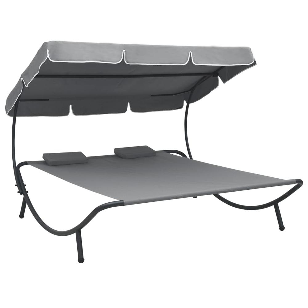 vidaXL Outdoor Lounge Bed with Canopy and Pillows Gray, 48070. Picture 1
