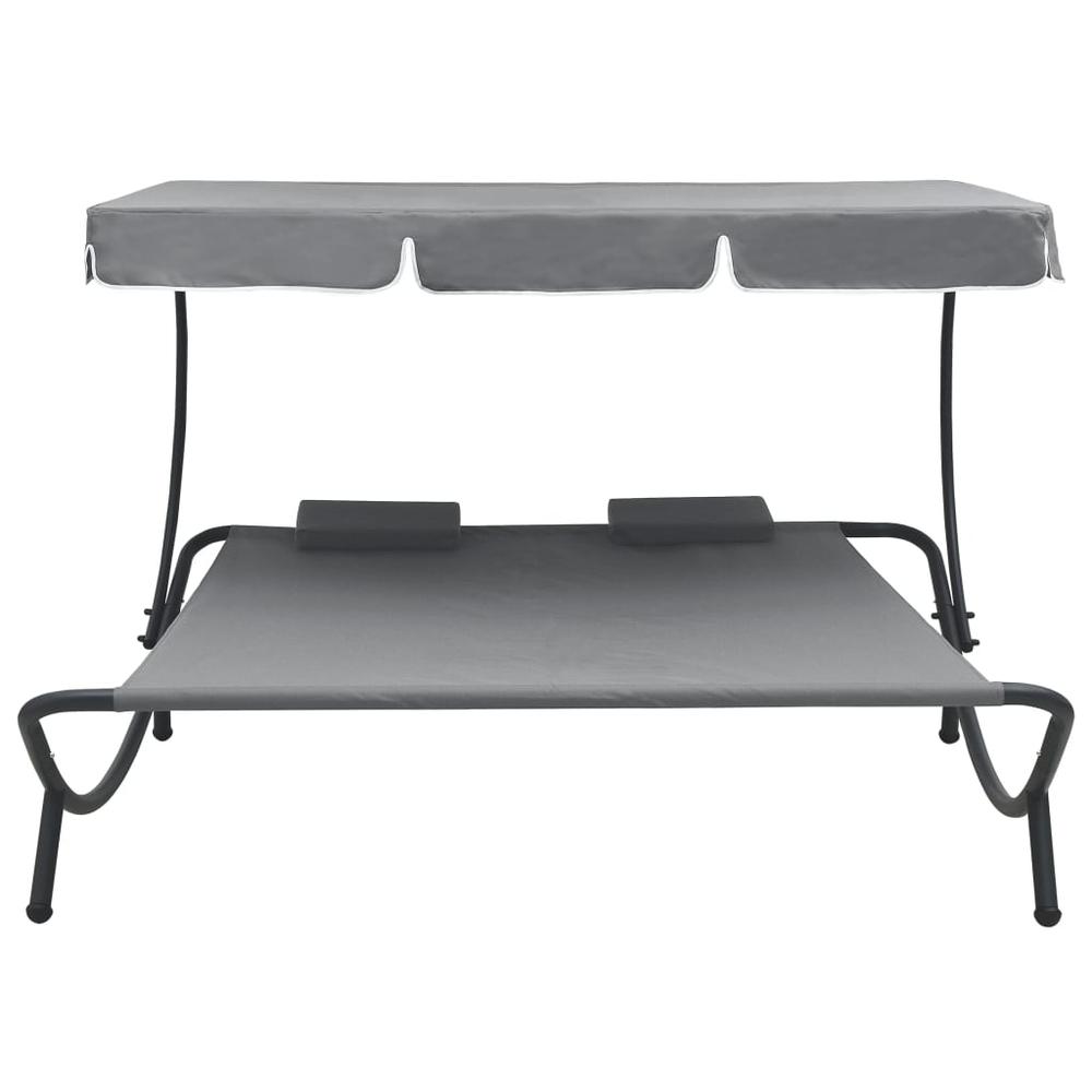 vidaXL Outdoor Lounge Bed with Canopy and Pillows Gray, 48070. Picture 2