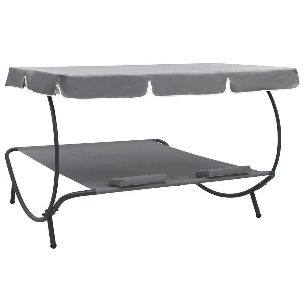vidaXL Outdoor Lounge Bed with Canopy and Pillows Gray, 48070. Picture 4