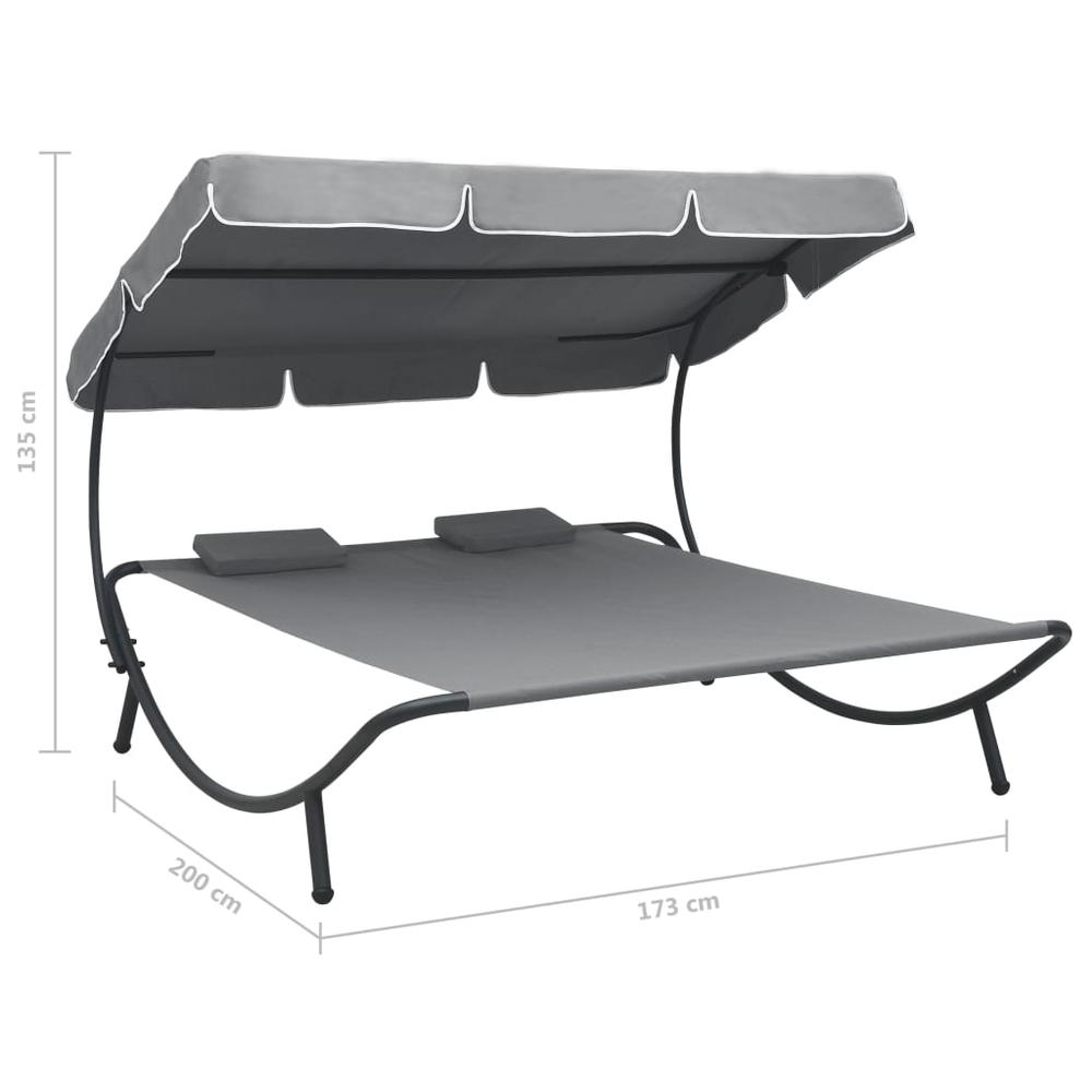 vidaXL Outdoor Lounge Bed with Canopy and Pillows Gray, 48070. Picture 7