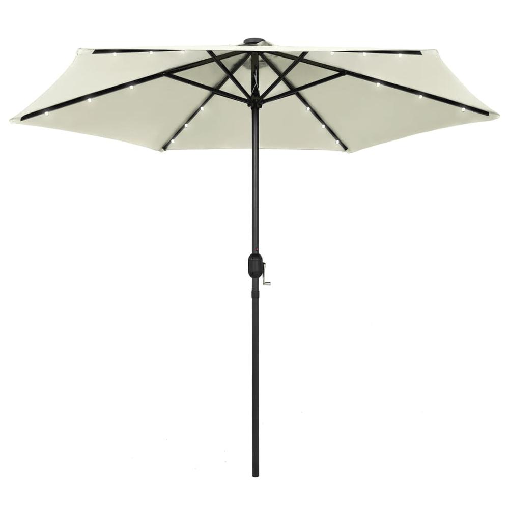 vidaXL Parasol with LED Lights and Aluminum Pole 106.3" Sand White 7353. Picture 1