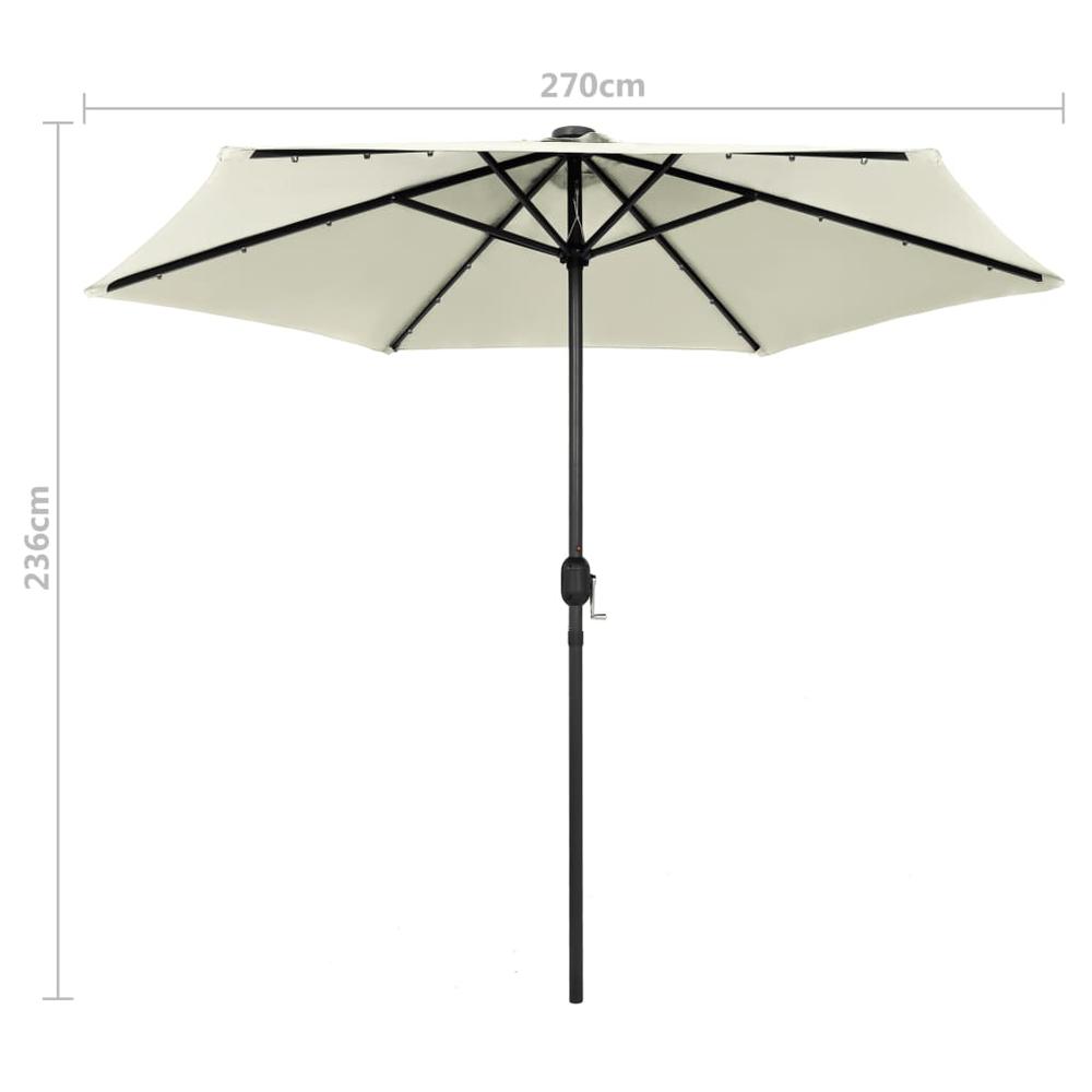 vidaXL Parasol with LED Lights and Aluminum Pole 106.3" Sand White 7353. Picture 6