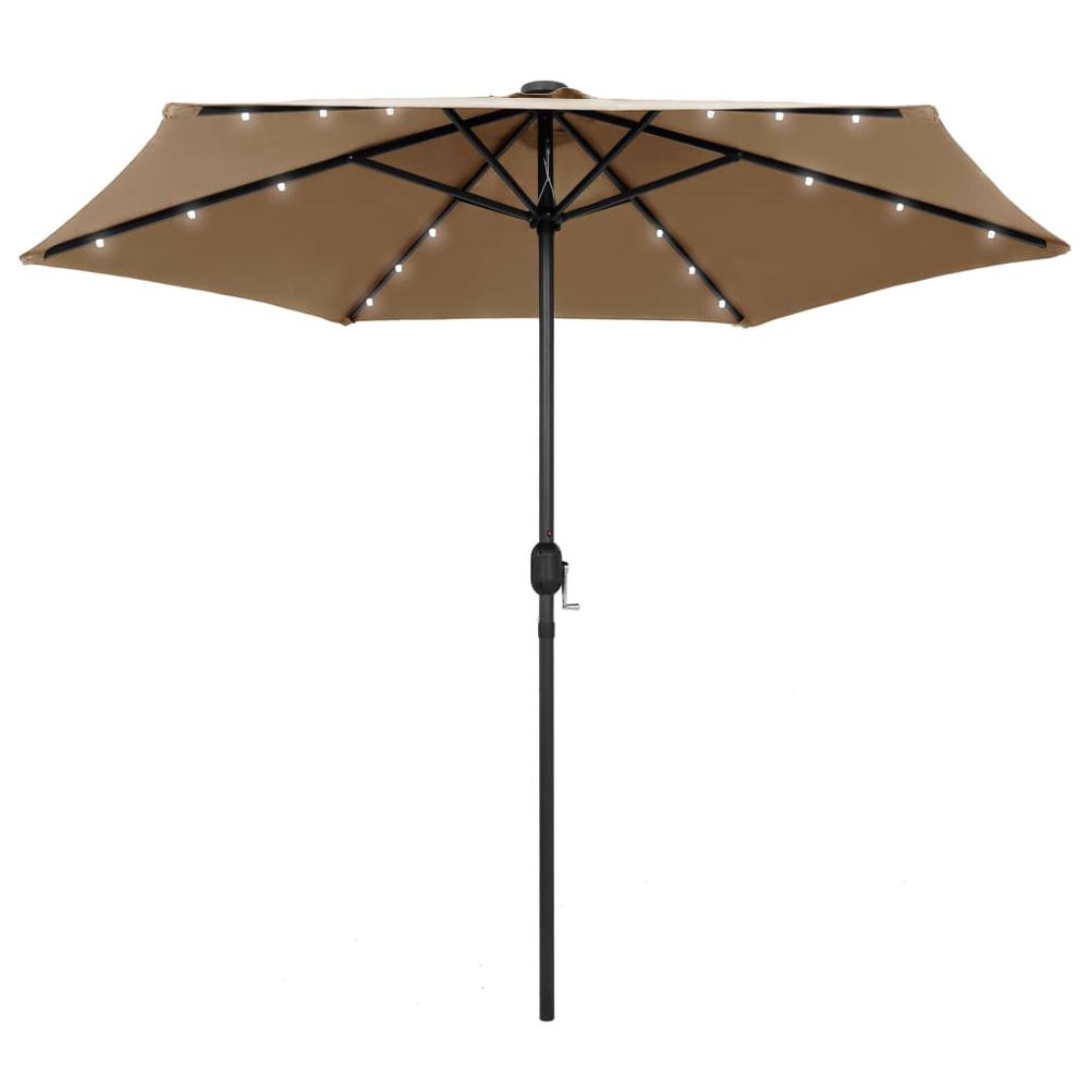 vidaXL Parasol with LED Lights and Aluminum Pole 106.3" Taupe 7355. Picture 1