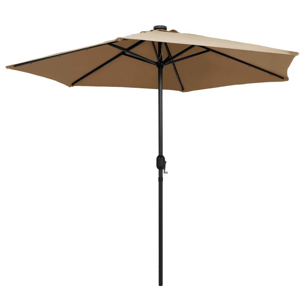vidaXL Parasol with LED Lights and Aluminum Pole 106.3" Taupe 7355. Picture 4
