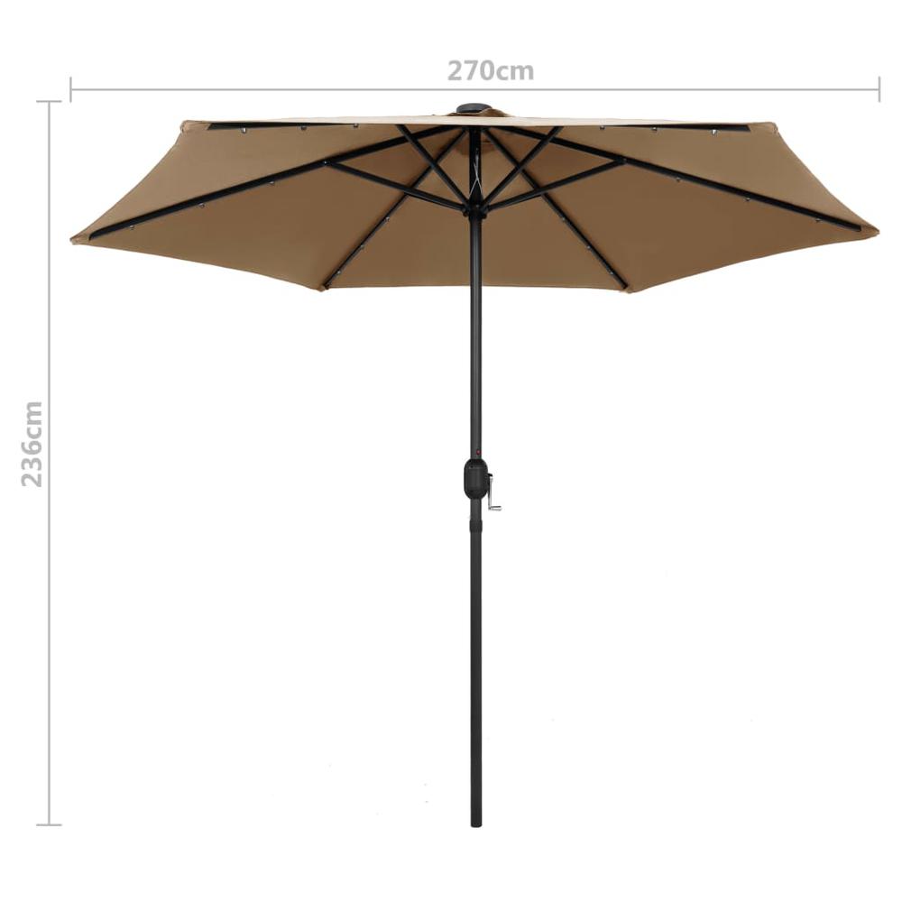 vidaXL Parasol with LED Lights and Aluminum Pole 106.3" Taupe 7355. Picture 7