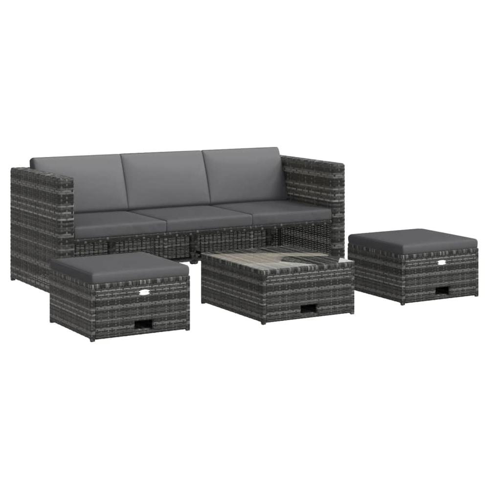 4 Piece Patio Lounge Set with Cushions Poly Rattan Gray. Picture 1