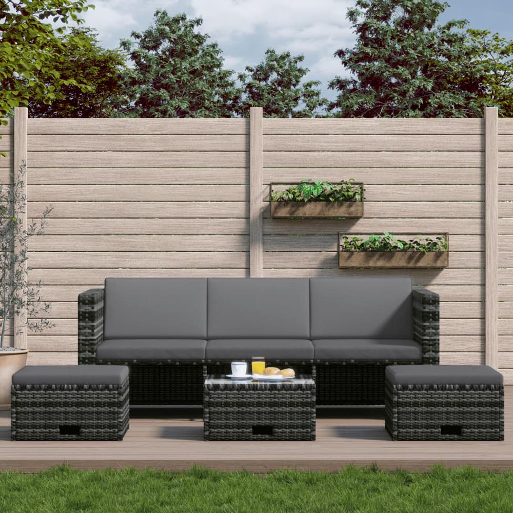 4 Piece Patio Lounge Set with Cushions Poly Rattan Gray. Picture 12
