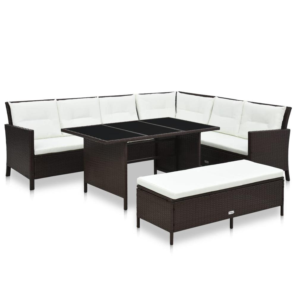 3 Piece Patio Lounge Set with Cushions Poly Rattan Brown. Picture 12