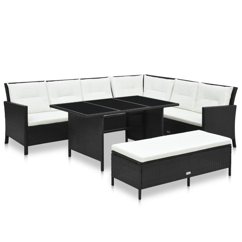 3 Piece Patio Lounge Set with Cushions Poly Rattan Black. Picture 12