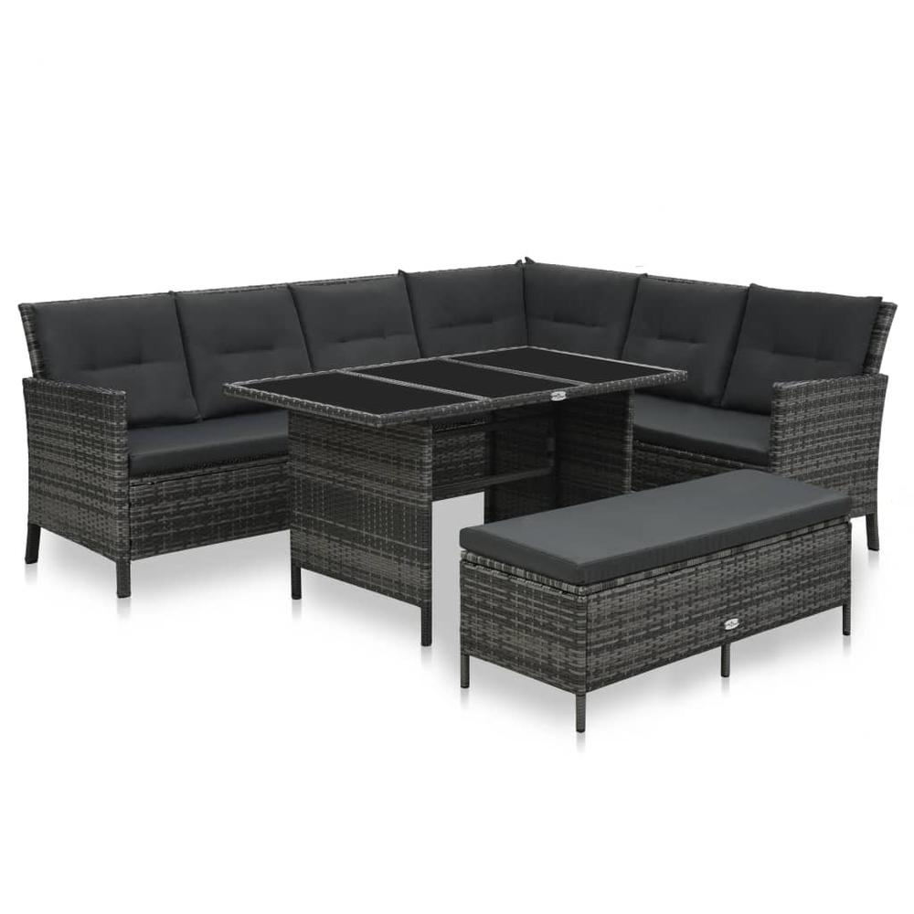 3 Piece Patio Lounge Set with Cushions Poly Rattan Gray. Picture 12