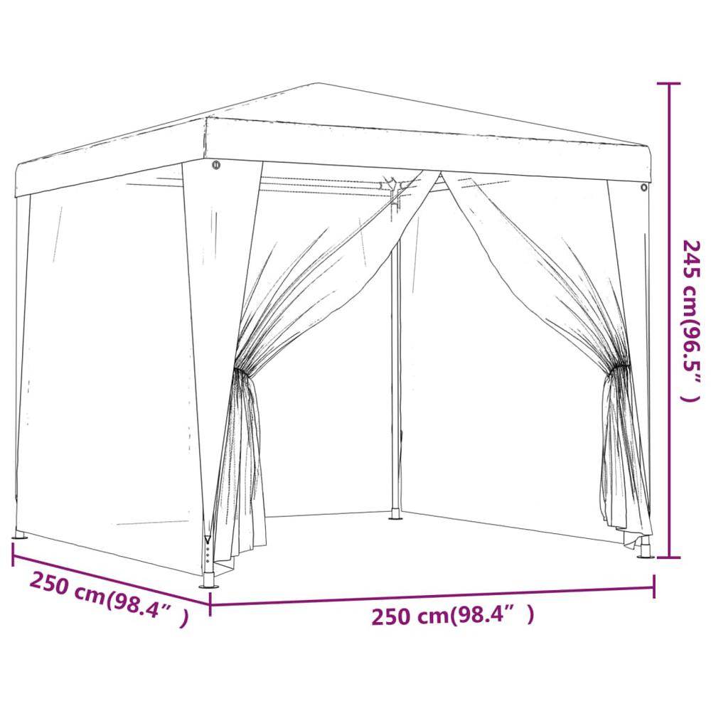 vidaXL Party Tent with 4 Mesh Sidewalls 8.2'x8.2' White. Picture 6