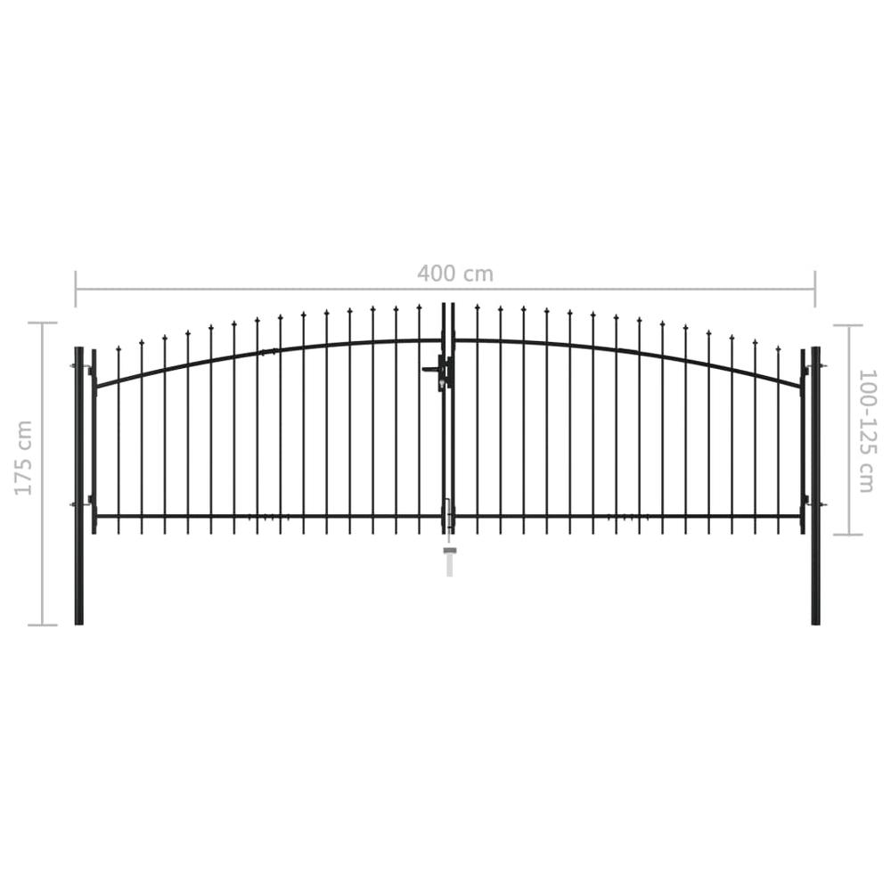 vidaXL Double Door Fence Gate with Spear Top 13.1'x5.7', 145739. Picture 6