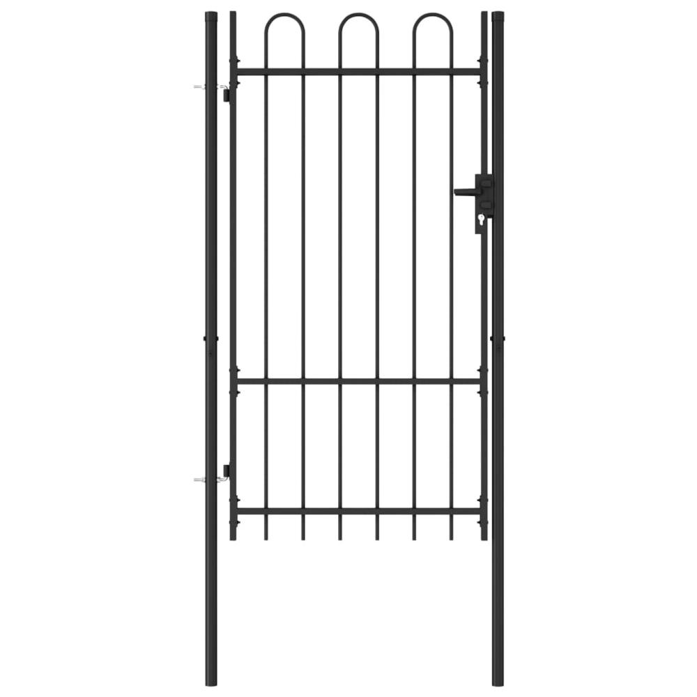 vidaXL Fence Gate Single Door with Arched Top Steel 39.4"x68.9" Black, 145743. Picture 1