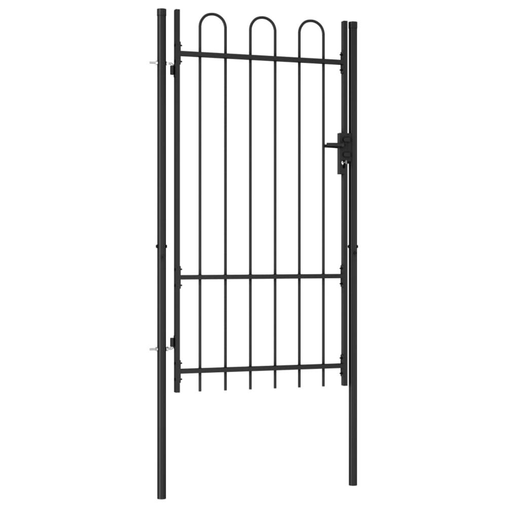 vidaXL Fence Gate Single Door with Arched Top Steel 39.4"x68.9" Black, 145743. Picture 2